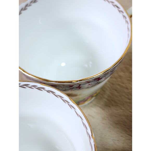 Woodland Dell Teacup Mug Sutherland Bone China Gold Trim Made in England x4 Vtg - Picture 13 of 14